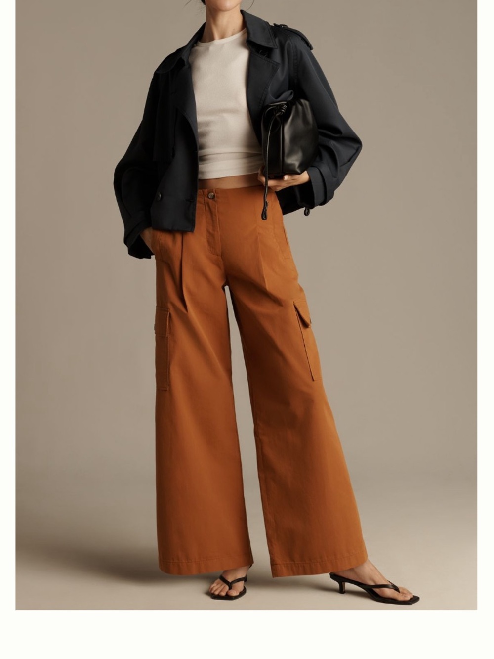 🟤NWT MAEVE by ANTHROPOLOGIE Chino Cargo Wide-Leg Trousers in Caramel SMALL